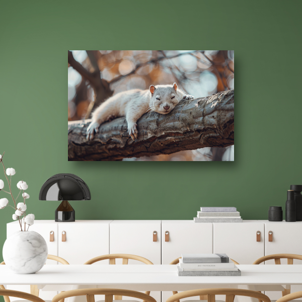 Eekhoorn rustend op herfsttak canvas