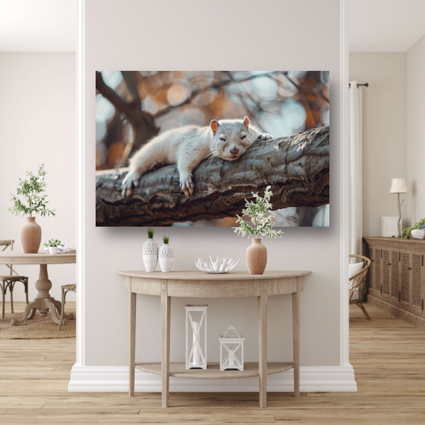 Eekhoorn rustend op herfsttak canvas