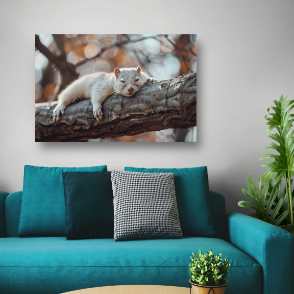 Eekhoorn rustend op herfsttak canvas