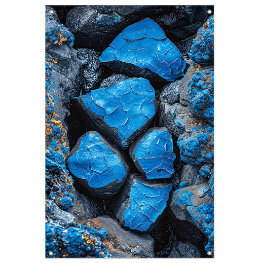 Blauwe Verf Bladdert van Stenen tuinposter