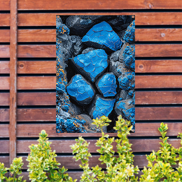Blauwe Verf Bladdert van Stenen tuinposter