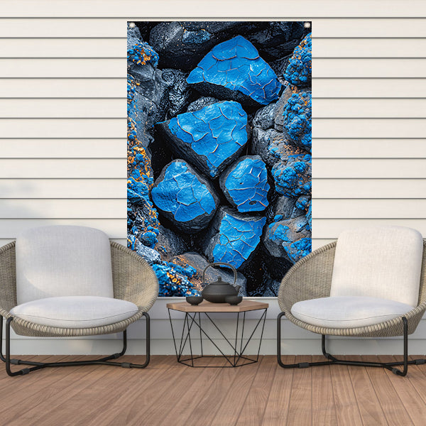 Blauwe Verf Bladdert van Stenen tuinposter