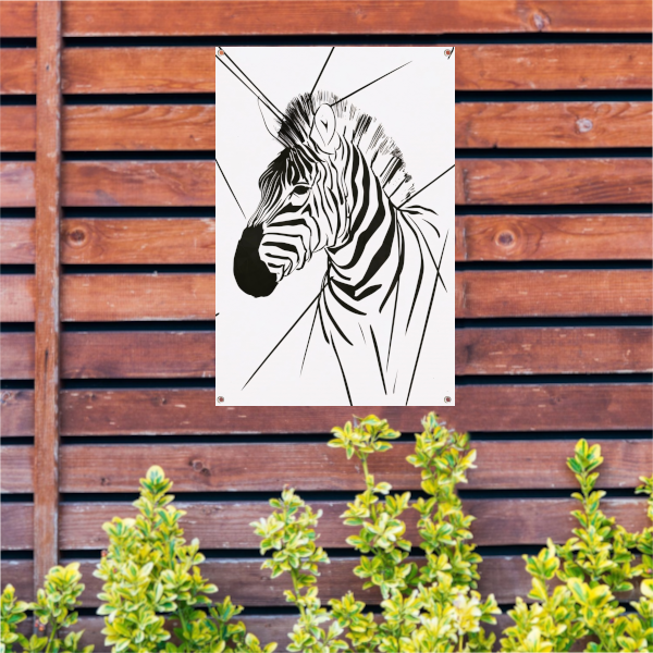 Zebra in Minimalistische Lijntekening Stijl tuinposter