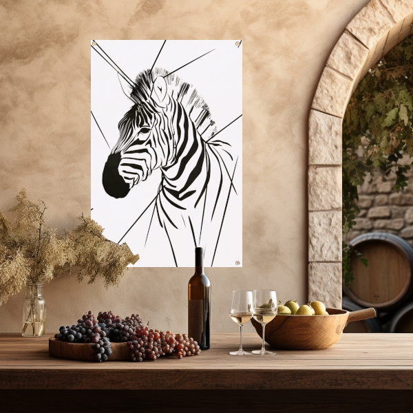 Zebra in Minimalistische Lijntekening Stijl tuinposter
