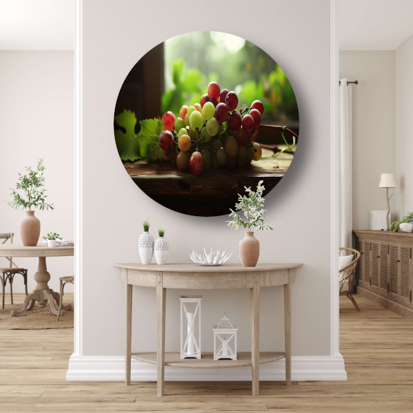 Stilleven met groene druiven aluminium muurcirkel