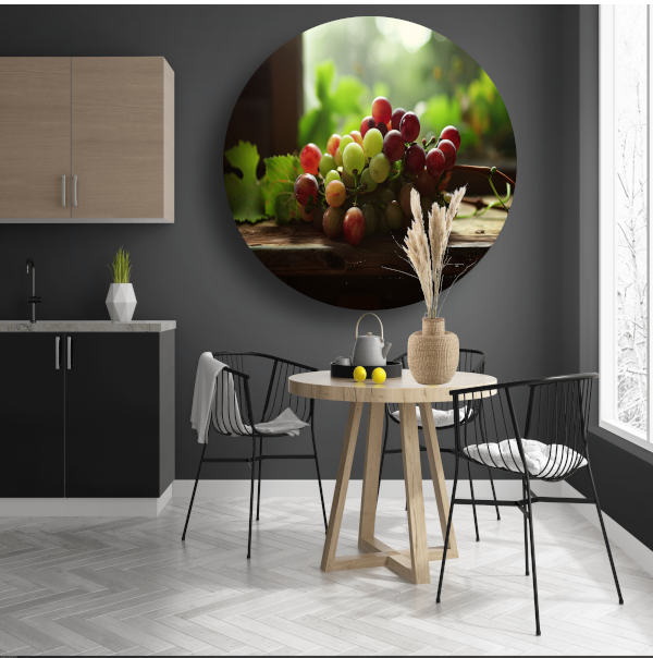 Stilleven met groene druiven aluminium muurcirkel