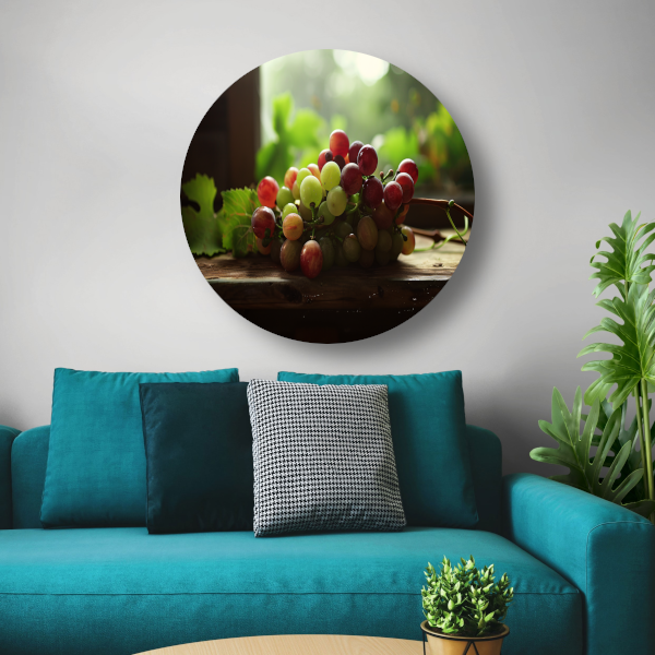 Stilleven met groene druiven aluminium muurcirkel
