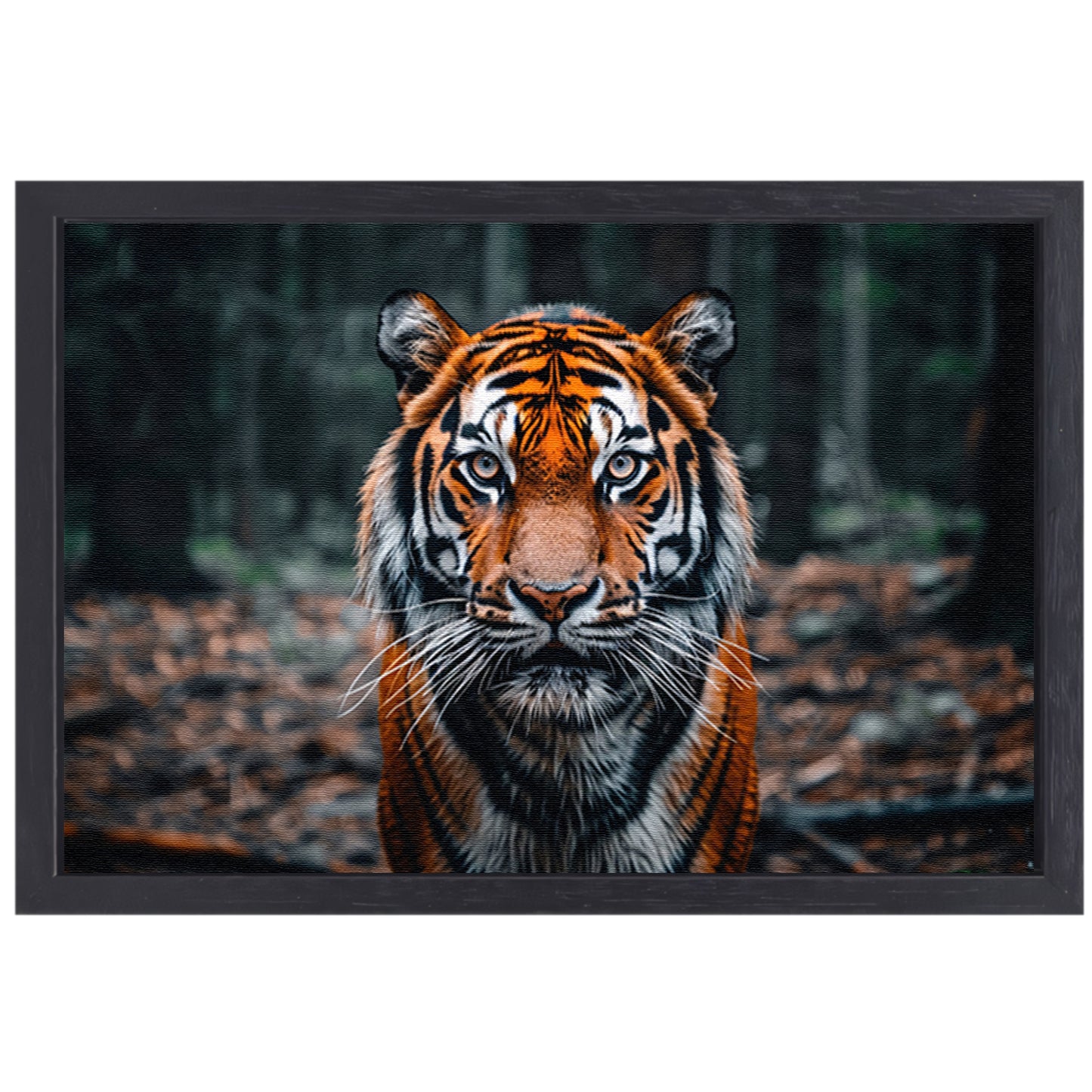 Realistische tijger in bosrijke omgeving canvas met baklijst
