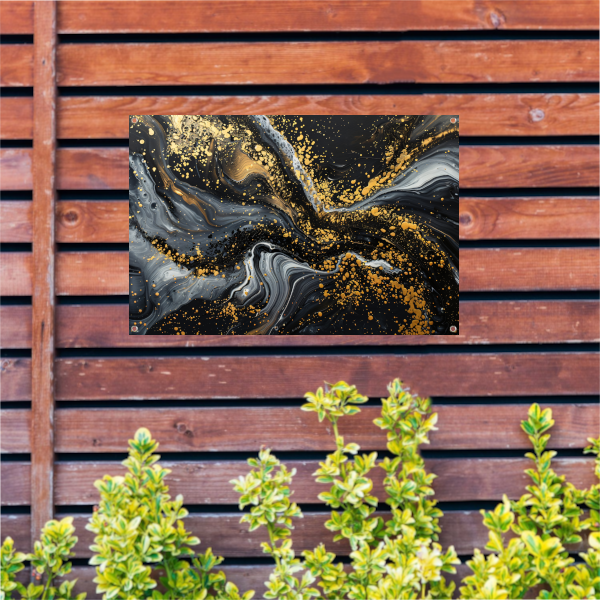 Dynamisch Golvend Abstract Goud en Zwart tuinposter