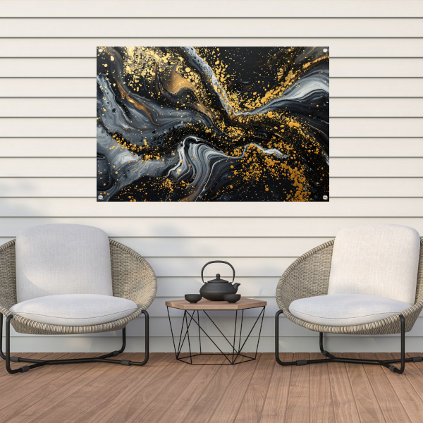 Dynamisch Golvend Abstract Goud en Zwart tuinposter