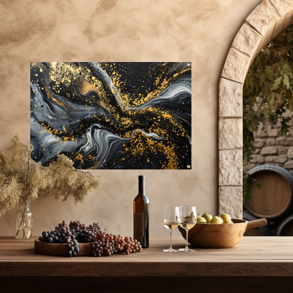 Dynamisch Golvend Abstract Goud en Zwart tuinposter