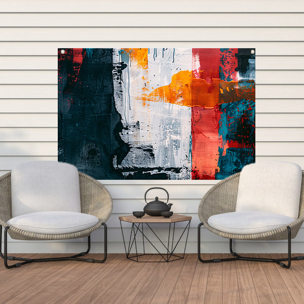 Abstract kleurrijk schilderij met dynamische kleuren tuinposter