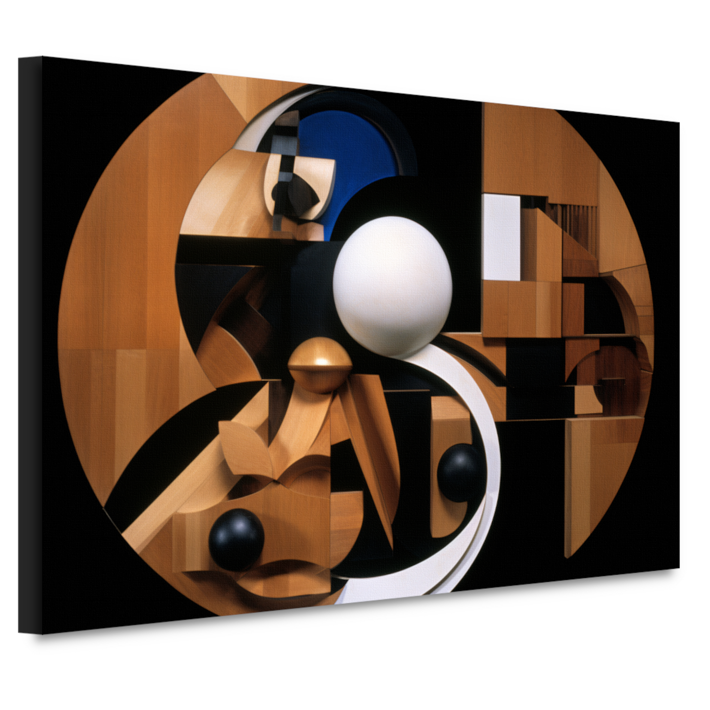 Houten bol op wit - Minimalistisch houtsnijwerk canvas