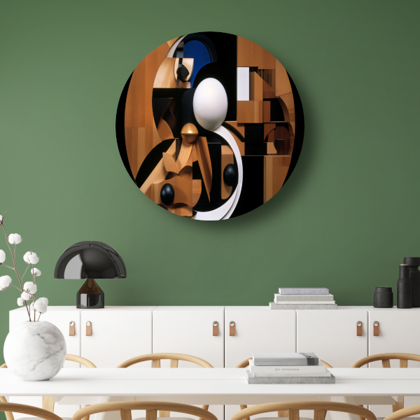 Houten bol op wit - Minimalistisch houtsnijwerk aluminium muurcirkel