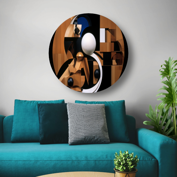 Houten bol op wit - Minimalistisch houtsnijwerk forex muurcirkel