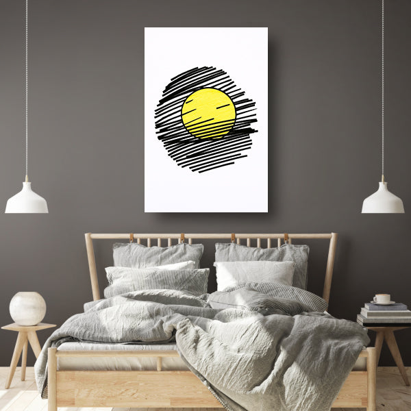 Gele zon met dynamische zwarte lijnen poster
