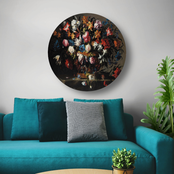 Kleine mand met bloemen - Juan de Arellano aluminium muurcirkel