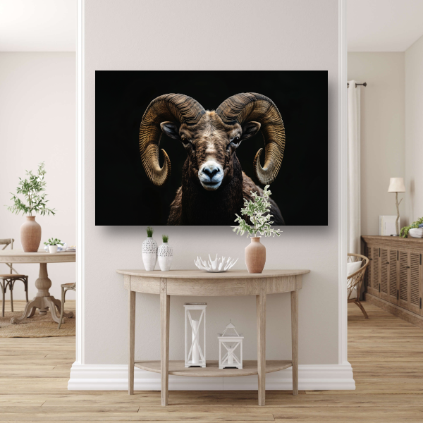 Portret van een Ram tegen een Zwarte Achtergrond canvas