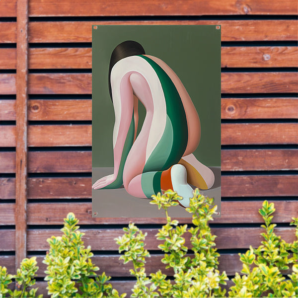 Abstract Vrouw in Gekleurde Strepen tuinposter