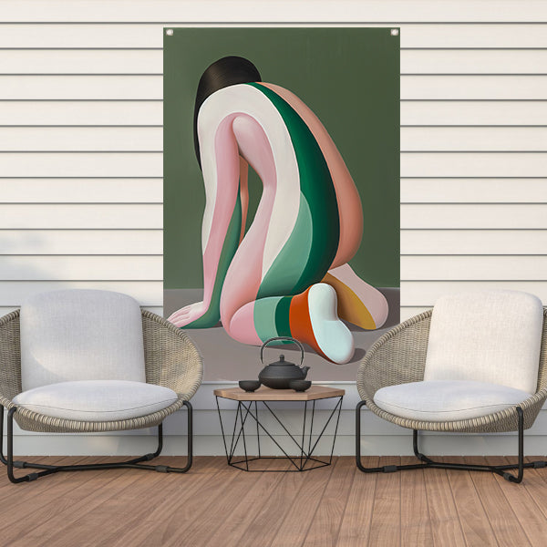 Abstract Vrouw in Gekleurde Strepen tuinposter