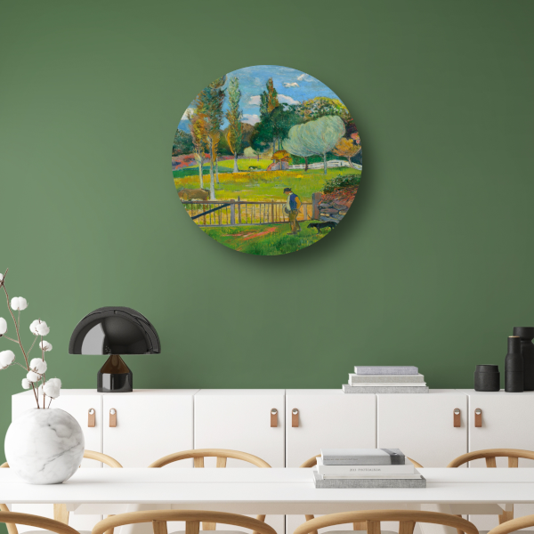 Boer en zijn hond bij een hek - Paul Gauguin aluminium muurcirkel