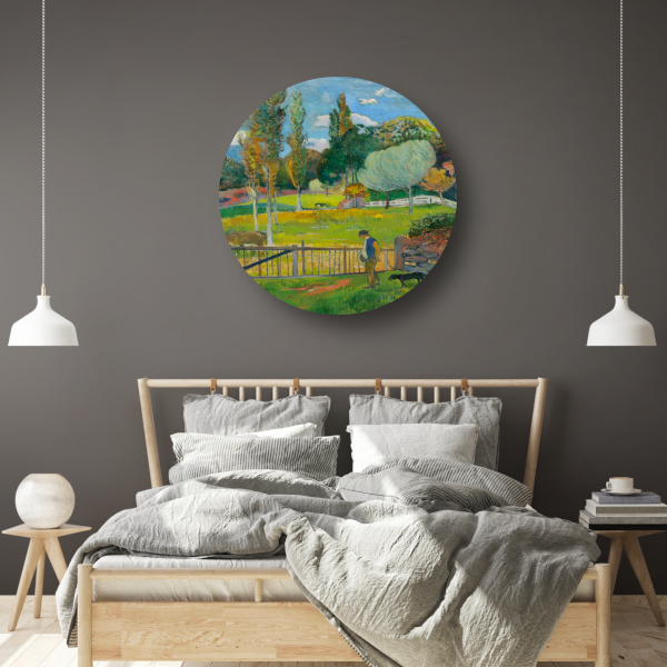 Boer en zijn hond bij een hek - Paul Gauguin aluminium muurcirkel