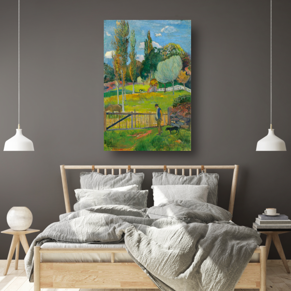 Boer en zijn hond bij een hek - Paul Gauguin canvas met baklijst