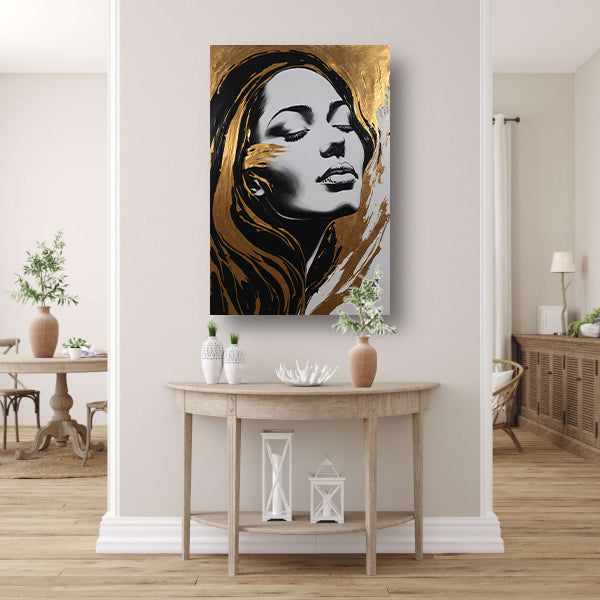 Portret van Vrouw met Gouden Slierten poster