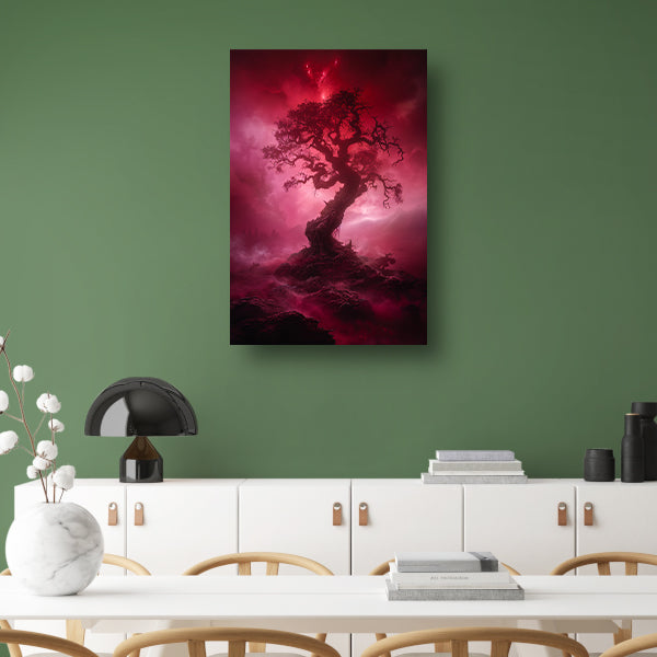 Mystieke Boom in Rood Surrealistisch Landschap canvas