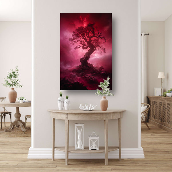 Mystieke Boom in Rood Surrealistisch Landschap canvas