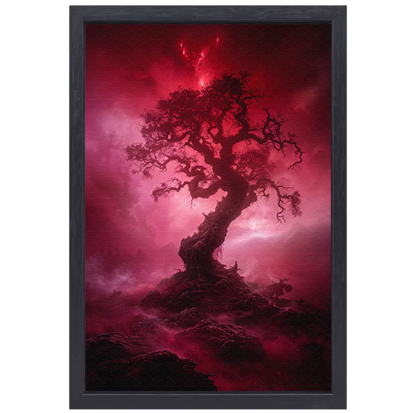 Mystieke Boom in Rood Surrealistisch Landschap canvas met baklijst