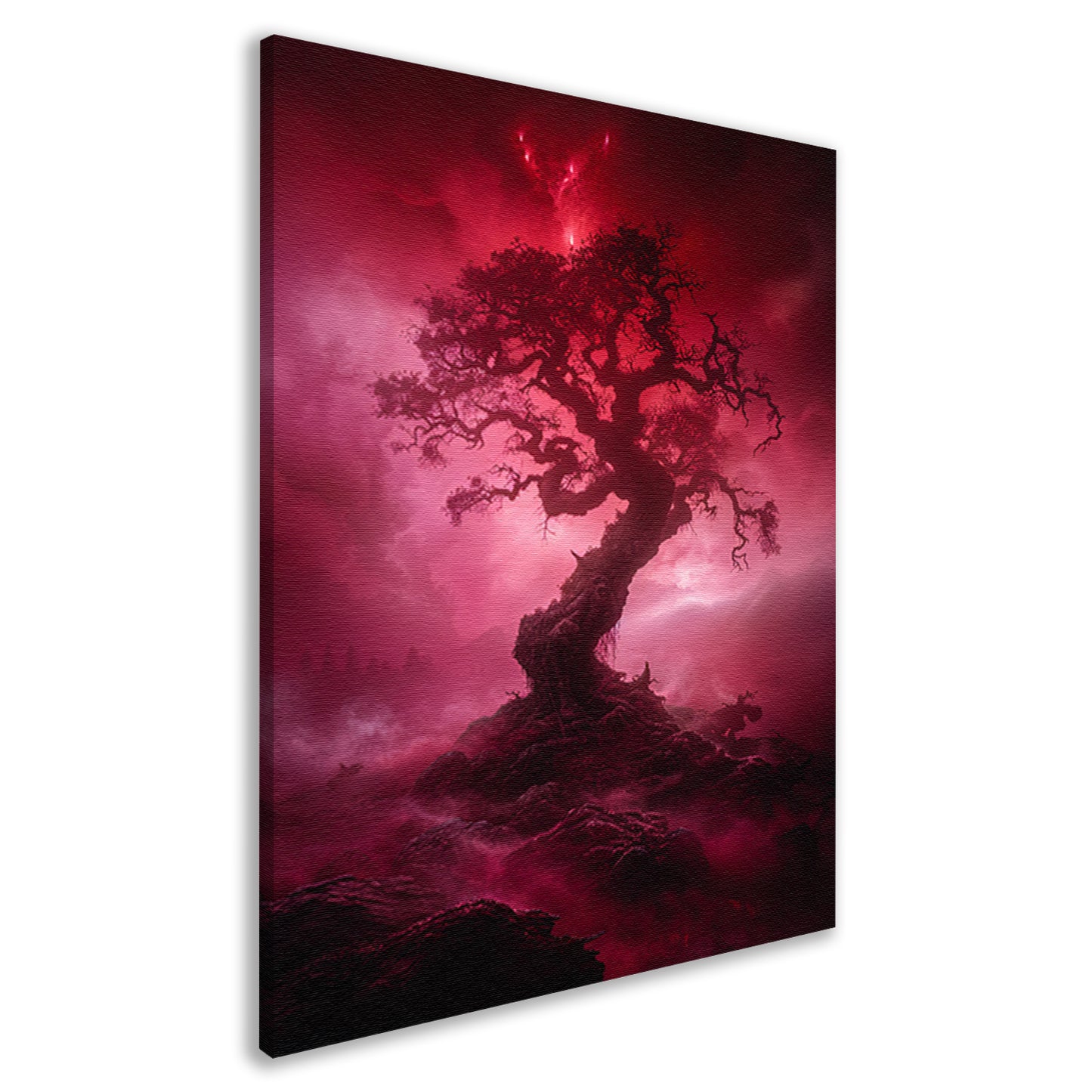 Mystieke Boom in Rood Surrealistisch Landschap canvas