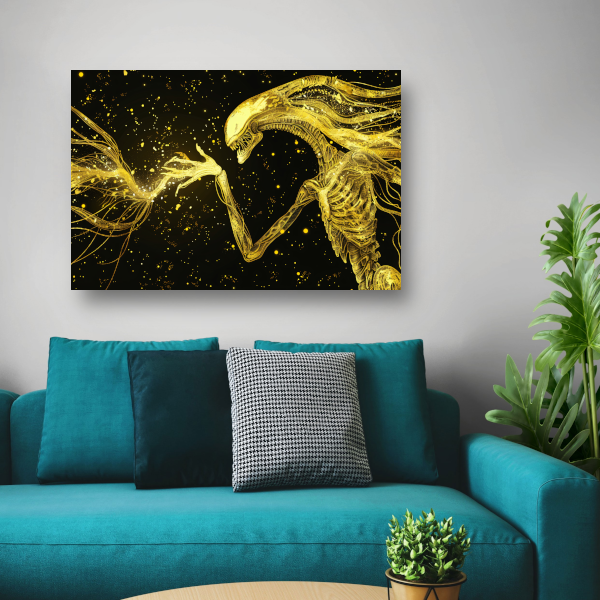 Gouden wezens in kosmische confrontatie poster
