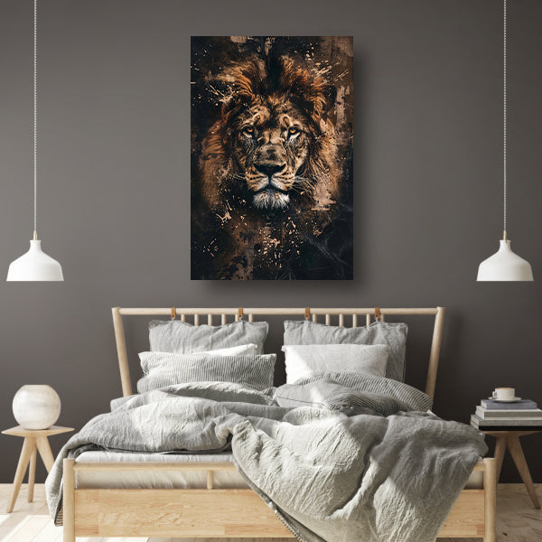 Mysterieus leeuwenportret in rustieke stijl canvas