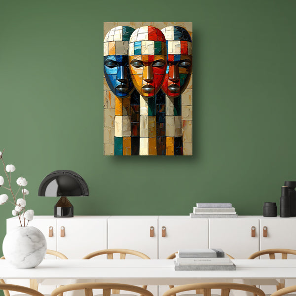 Kleurrijke abstracte maskers met blokken acrylglas