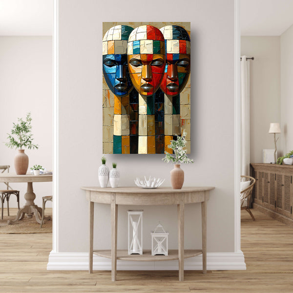 Kleurrijke abstracte maskers met blokken acrylglas