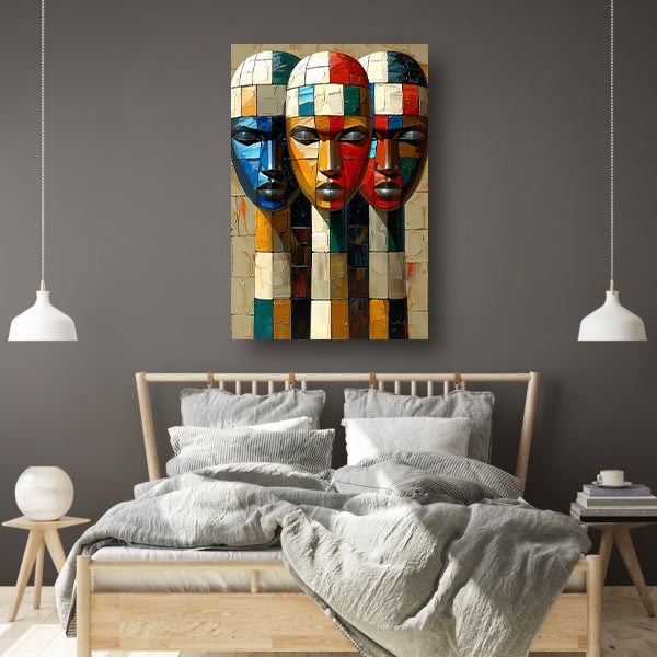 Kleurrijke abstracte maskers met blokken acrylglas