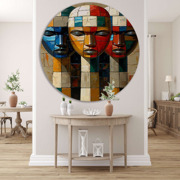 Kleurrijke abstracte maskers met blokken forex muurcirkel