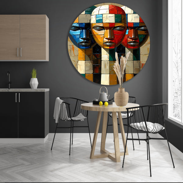 Kleurrijke abstracte maskers met blokken forex muurcirkel