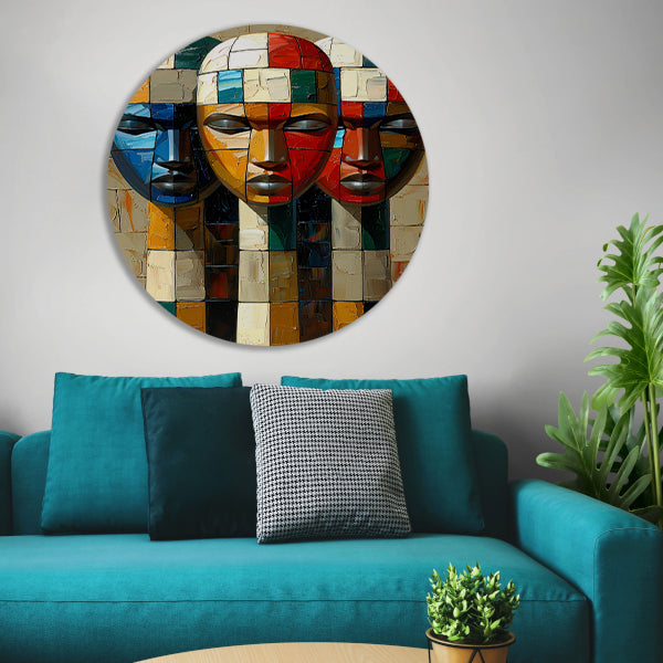Kleurrijke abstracte maskers met blokken forex muurcirkel