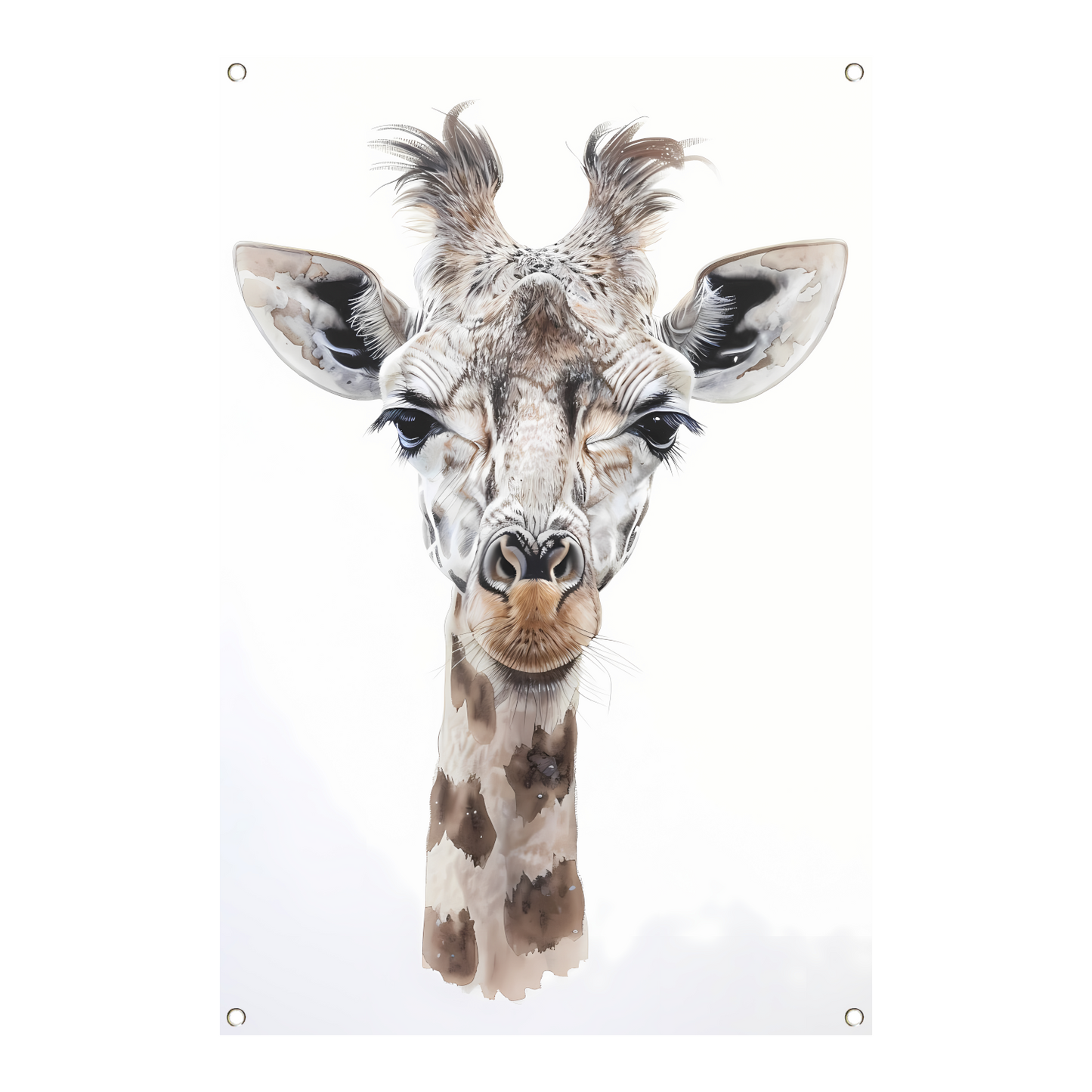 Gedetailleerd schilderij van een giraffe gezicht tuinposter