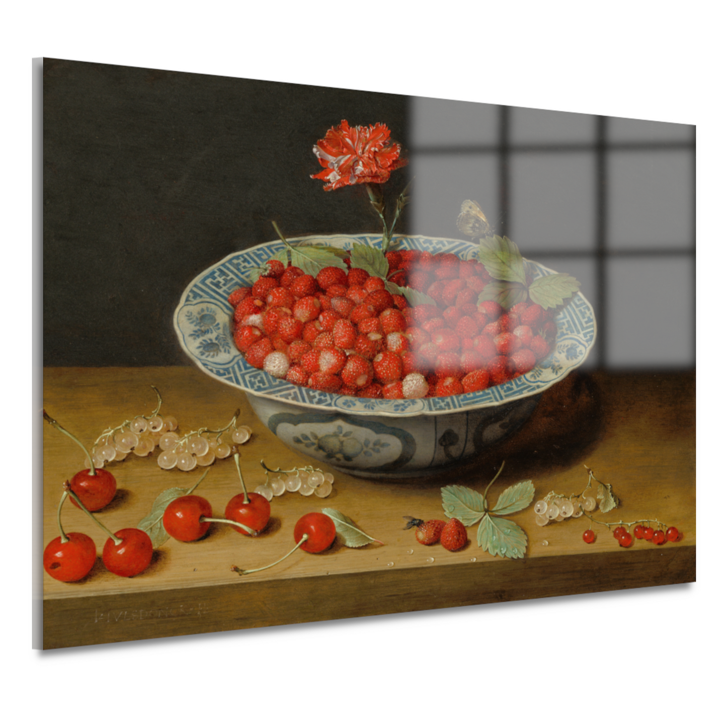 Stilleven met aardbeien in een porseleinen kom - Jacob van Hulsdonck acrylglas