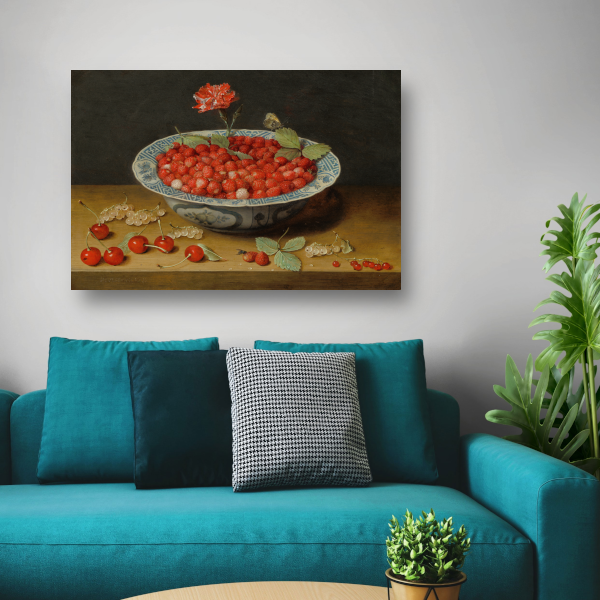 Stilleven met aardbeien in een porseleinen kom - Jacob van Hulsdonck canvas