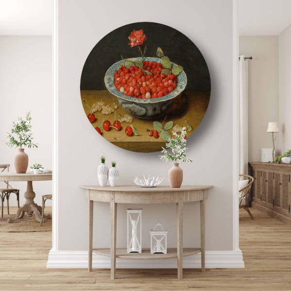 Stilleven met aardbeien in een porseleinen kom - Jacob van Hulsdonck aluminium muurcirkel