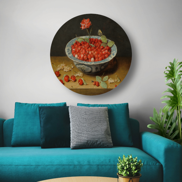 Stilleven met aardbeien in een porseleinen kom - Jacob van Hulsdonck aluminium muurcirkel