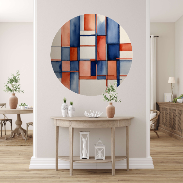 Harmonie in Abstractie: Blauw en Rood Aquarel aluminium muurcirkel