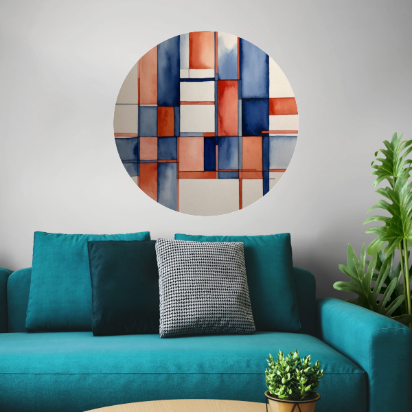 Harmonie in Abstractie: Blauw en Rood Aquarel aluminium muurcirkel
