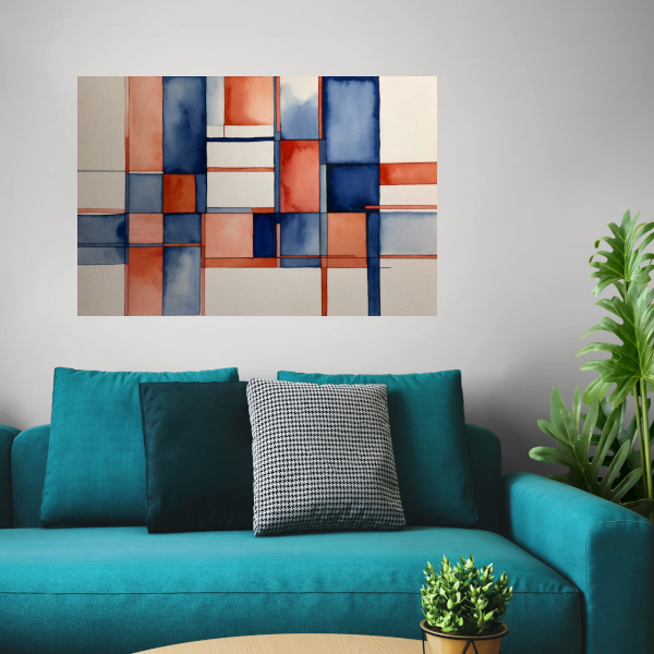 Harmonie in Abstractie: Blauw en Rood Aquarel poster