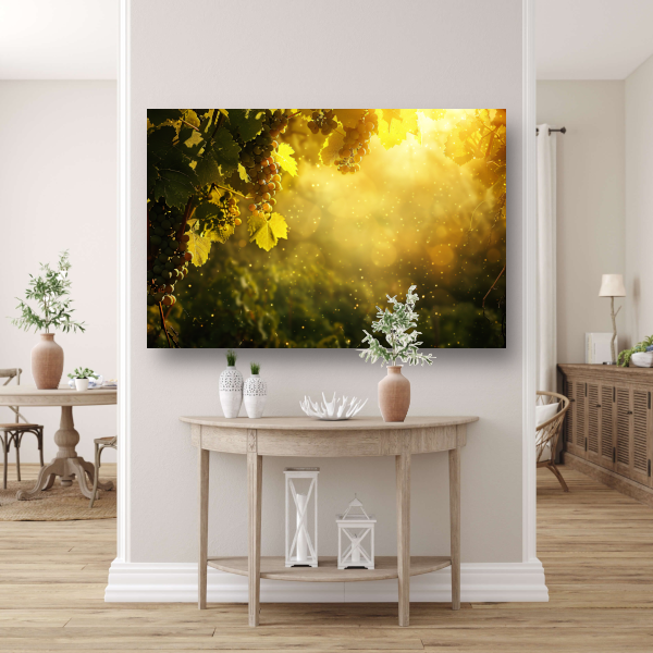Gouden lichtval over wijngaard bij zonsondergang canvas