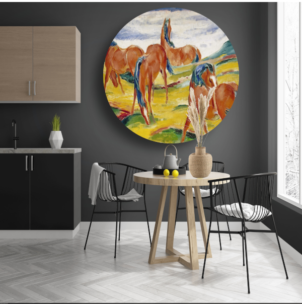 Grazende Paarden III - Franz Marc aluminium muurcirkel